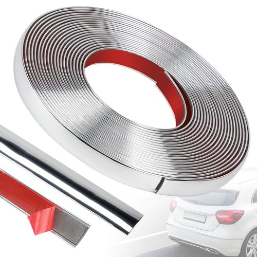 efuturetime Bande Chromée Autocollante pour Garniture de Voiture, 20mm x 8m, Moulure Adhesive Decorative Murale, Baguette de Finition Universel pour Auto, Miroir, Mur, Porte, Meuble, Argent Brillant