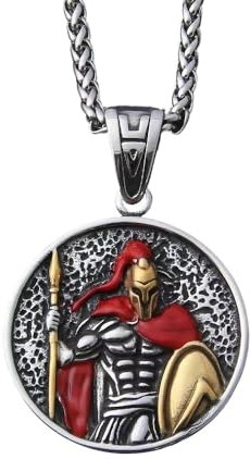JEVLUH Antike Griechische Krieger Spartan Shiled Halskette,Titan Kette,Antike Griechische Symbol Amulett Medaille Halskette