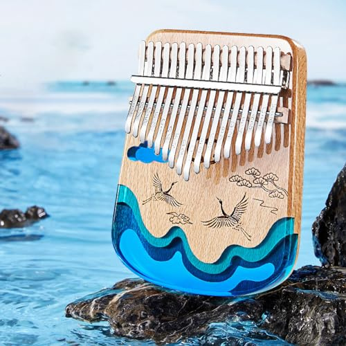 Tyenaza Tragbares Daumenklavier, Mehrere Töne, Mini-Harz-Kalimba-Fingerzupfmusikinstrument Für Musikalische Geschenke Für Kinder(17 Tone-Crane)