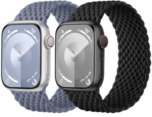 Charlam 2 Stück Geflochtenes Armband Kompatibel mit Apple Watch Armband 40mm 41mm 38mm, Elastisch Nylon Band Solo Loop Sport Armbänder für iWatch Series 9 8 7 6 5 4 3 2 1 SE Ultra, Damen Herren