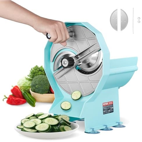VEVOR Cortadora Manual de Verduras y Frutas Cortadora de Verduras Espesor Ajustable 0-12 mm Doble Puerto de Alimentación Hoja de Acero Inoxidable Máquina Rebanadora para Pepino, Limón, Tomate