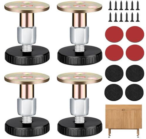 4 Stück Höhenverstellbare Füsse für Möbel, Möbelfuß Verstellbare Füße, 27-64mm Stützfuß Höhenverstellbar mit Dämpfungspads und Montagezubehör, Geeignet für Metallfüße für Möbel, Furniture feet, Sofa