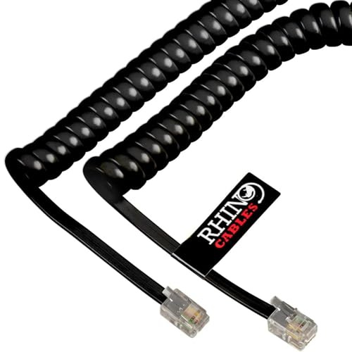 rhinocables RJ10 Coiled Phone Cable Anti Tangle (2m, Black, 3 Pack)