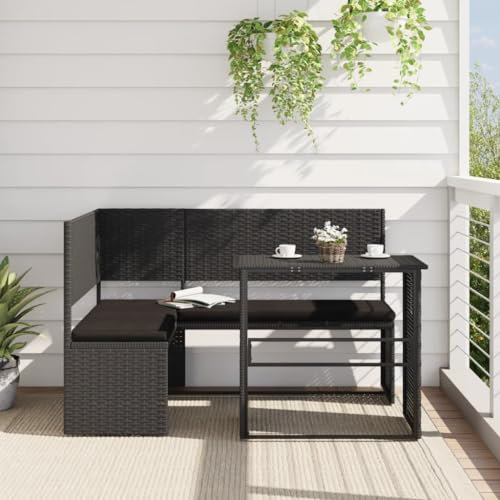 Festnight Ecklounge mit Klapptisch Sitzgruppe Garten mit Esstisch Balkon Lounge Eckbank Gartenlounge Outdoor Gartenbank Rattan Eckgarnitur L Form Sitzgarnitur Gartenmöbel Loungemöbel