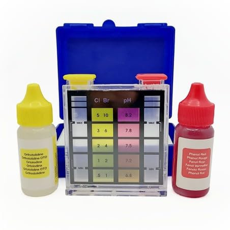 Kit Mini Prueba Cloro y PH para Mantenimiento de Piscinas, Prueba Rápida y Precisa Niveles de Cloro y pH, 2 en 1