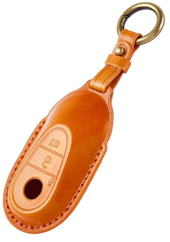OFF WE GO Schlüsselhülle Cover Leder Autoschlüssel Hülle für Mercedes Benz C-Class W206 S-Class W223 GLC X254 EQS V297 EQE V295 Damen Männer Schlüssel Cover mit Schlüsselanhänger, Braun