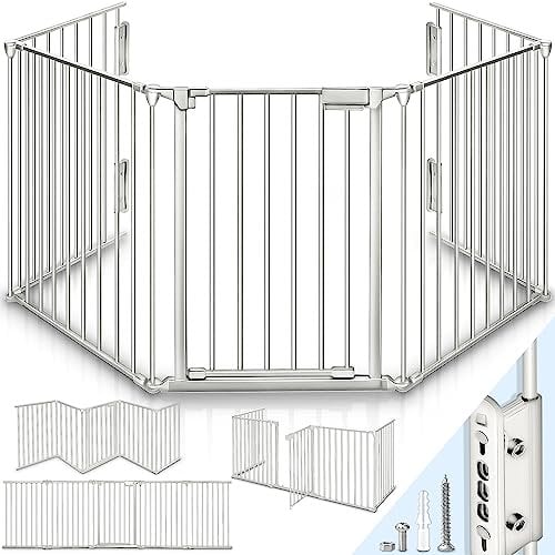 KIDUKU® Kaminschutzgitter mit Tür Metall 180 cm | Absperrgitter Ofenschutzgitter faltbar | Konfigurationsgitter inkl. 3 Elementen (Grau)