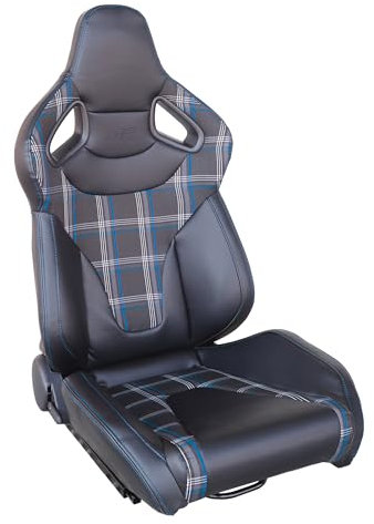 SIMONI RACING SRS/13DB Jackie Sedile sportivo Riscaldato, Reclinabile in tessuto con righe Blu e pelle nera, Universale - Leva regolazione Destra