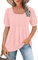 WNEEDU T Shirt Donna Collo Quadrato Magliette Donna Manica Corta a Sbuffo Estive Top Camicia Elegante Plissettata Fluide Tunica Blusa Rosa Chiaro XXL
