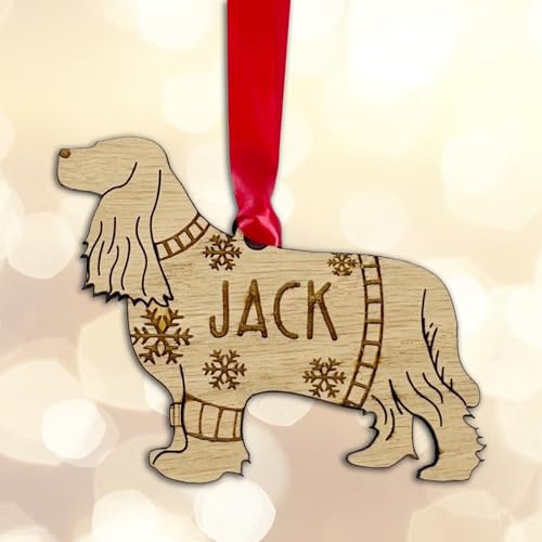 Personalised Wooden Cocker Spaniel Christmas Tree Bauble Dog Puppy Gift Decoration