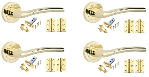 Golden Grace Indiana Latch Door Handles Set, Polished Brass, 4 Sets