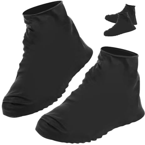 4 Pairs Non Slip Reusable Shoe Covers Waterproof Shoe Covers Reusable Silicone Shoe Covers, Non-Slip Rain Overshoes, Black Washable Boot Covers, Shoe Protector Covers for Outdoor Hiking Women Men