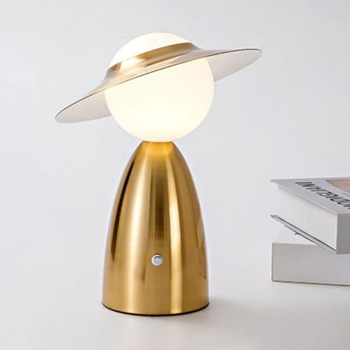 LOGT Figur Tischlampe mit Touch Dimmbare LED Akku Tischleuchte Kabellos Pilz Lampe Art Deco Nachttischlampe USB Aufladbar Tragbar Nachtlicht Warmweißes Licht für Schlafzimmer Wohnzimmer,Gold
