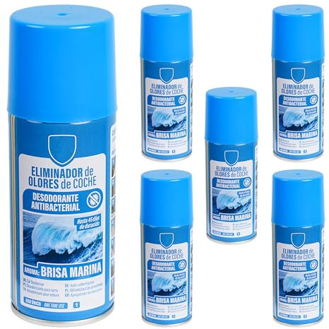 Eliminador de Olores Especial para de Automóvil: Elimina Olores y Humedad, Destruye Hongos y Bacterias, Uso Fácil y Rápido - Aire Fresco y Limpio en Tu Coche 200ml, Olor Brisa Marina - 6 Unidad