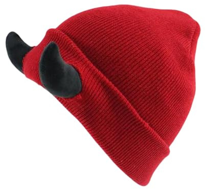 Mad Hat aus Leder, Strickmütze mit Hörnern, Hip-Hop, Daemon-Hörner, Mütze für den Winter, warm, Ski, Outdoor, dicke Wintermützen für Herren