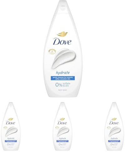 Dove Hydrate Body Wash Body Cleanser shower gel with plant-based moisturisers for softer, smoother skin after one shower 720 ml (Pack of 4)