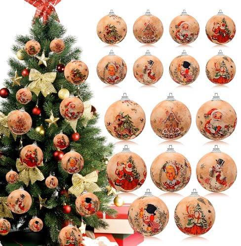 Christmas Decorations, 16 Pieces Vintage Decorations 80s Christmas Decorations Baubles Xmas Tree Decorations, Diy Hanging Ornaments Christmas Baubles