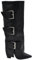 Stivali Donna Nero a Punta al Ginocchio con para Risvolto Modello Shark Tacco 12 cm e con Fibbie Argento Moda (39 EU)