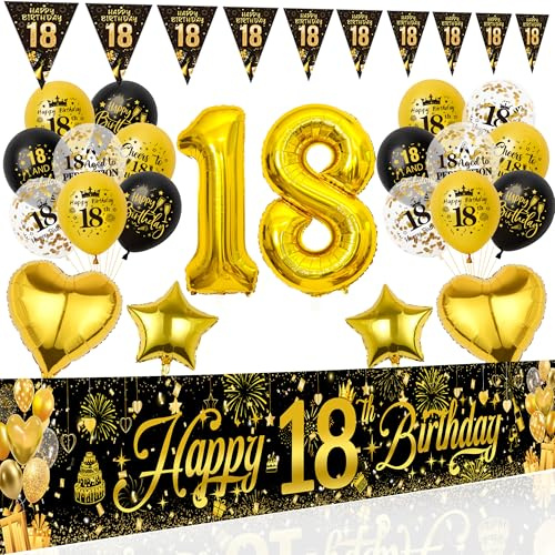 Xietaea Deko 18. Geburtstag Junge Mädchen Luftballons Banner | Stoff Banner 270 x 45 cm, Geeignet für den Innen- und Außenbereich, Große Zahlenballons