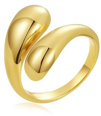 Chunky Gold Ring, Adjustable Thumb Ring Finger Open Teardrop Gold Rings for Women, Rings Women Jewellery Birthday Christmas Gifts for Her Girls Men