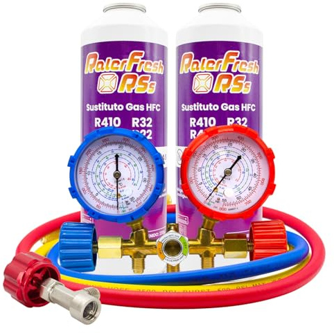 Gas Refrigerante Ralerfresh RS Sustituto de Gas R410, R32, R407 y R22 Recarga de Gas Refrigerante Organico para Aire Acondicionado Split Ecologico Eficiente Recarga Rapida (2 Botellas RSs + Man 134)