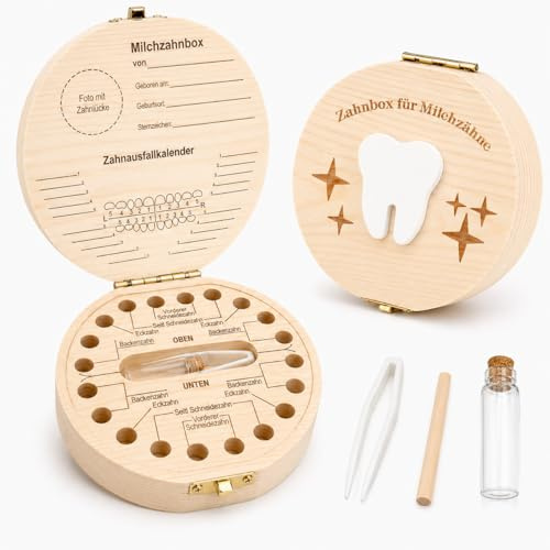 Shengruili Zahnbox Holz Milchzähne Box,Milchzahndose,Zahnbox für Milchzähne,Milchzahndose Mädchen,Aufbewahrungsbox für Baby-Zähne,ZahnschachtelMilchzähne