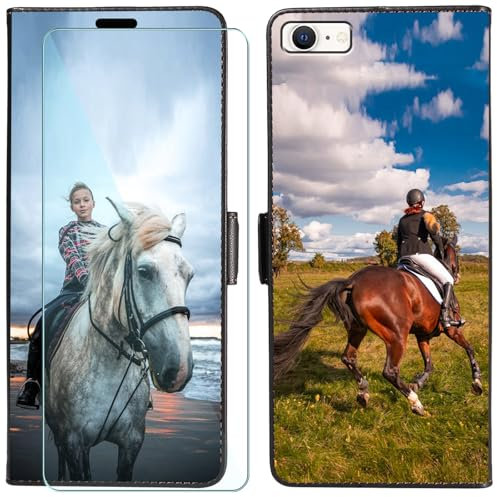 FortiCase Personalised Phone Case for iPhone SE 2020,PU Leather Flip Cover,with Card Slots,Holder Cases,Design Your Own Photo Image,Text Personalised Case - Black-K1