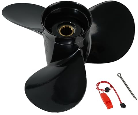 QIKIRUO 11,6 x 11, 11,4 x 12, 11,1 x 13, 11,1 x 14, 11 x 15 OEM-Upgrade-Aluminium-Außenbord-Propeller für Tohatsu und Nissan 35 PS - 50 PS, 13 Zähne, gepresste Gummi-Nabe, rechts