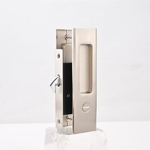 Ghyxfdai Sliding Pocket Door Lock, Invisible Recessed Handle Wooden Door Lock, Rectangular Brushed Silver Mortise Lock, 6.3in/160mm, with Turn Knob(Silver)