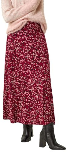 Roman Originals Jersey Skirt for Women UK - Ladies Midi Maxi Floral Animal Print Autumn Winter Swing Smart Casual Office Cocktail Party Going Out Evening Holiday Cruise - Confetti Wine - Size 16