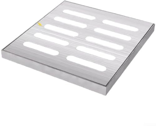 Edelstahl-Schachtabdeckung, verzinkter Stahl-Ablaufgitter, robustes Metallgitter, quadratisches Gully-Gitter für Garage, Kanalisation, Fallrohr, Auffahrt (200 x 200 mm)