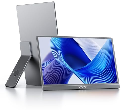 KYY Portable Laptop Monitor, 15.6 Inch 1080p USB-C HDMI, Integrated Stand and Two Speakers, External HDR Display, Travel Monitor for PC, Mac