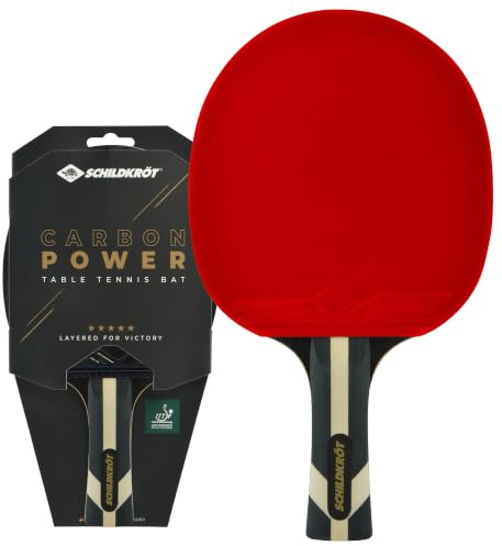 Schildkröt Tischtennisschläger Carbon Power, offensiver Carbon-Schläger | Carbon-Tischtennisschläger, Speed 120, Spin 120, ITTF-Beläge, 2,3 mm Schwamm, konkaver Griff, ca. 200 g