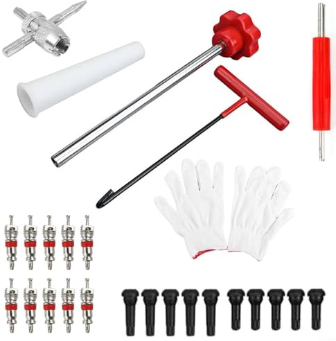 Alanmoship 26-teiliges Reifenventilkern-Reparaturset mit 4-in-1-Schraubenschlüssel und Aufbewahrungsbox für die Wartung von Auto, Motorrad, Fahrrad und Anhänger