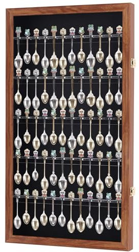 60 Spoon Rack Spoon Display Case Holder Cabinet, with Real glass door, WALNUT Finsh