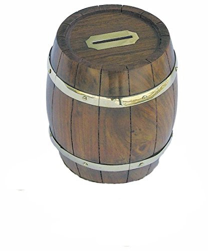 Spardose Weinfass Holz-Messing H 11 cm Ø 10 cm