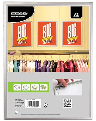SECO A2 Frontload einfaches Öffnen Poster Snap Rahmen für Retail Display, kommt mit EIN Silber eloxiert Aluminium-Finish – Silber