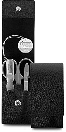 nippes Solingen Premium Line Maniküre Set Leone, 3-teilig, Edelstahl rost- und nickelfrei, Rindsleder-Etui mit Druckknopf, Schwarz, Nagelpflege Set, Pediküre Maniküre, Made in Germany