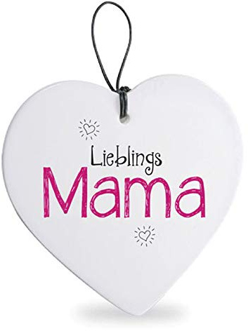 TEMPELWELT Deko Anhänger Herz Herzchen 15 cm aus Keramik weiß, Kachel Fliese mit Spruch Romantik Weißheit Liebe Glück, Herzanhänger Wandschild Lieblings Mama