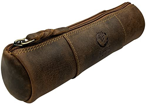 Rustic Town Federmäppchen aus Leder, handgefertigt, mit Reißverschluss, für Schule, Arbeit und Büro, braun, M, Pc200505flr-tan