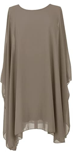 TEXTURE Ladies Womens Italian Lagenlook Batwing Sleeve Flowy Chiffon Kaftan Tunic Top Blouse Dress One Size Plus UK 14-22 (Mocha, One Size)