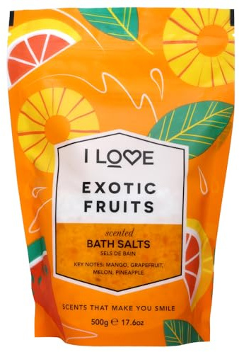 I Love Signature Exotic Fruits Scented Bath Salts, with 99% Naturally Derived Ingredients, Lightly Fragranced Leaving Skin Feeling Silky & Smooth, Vegan-Friendly - 500g