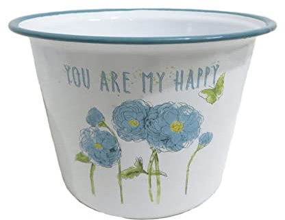 Macetero esmaltado con diseño Floral Azul de 2 l con Cita You Are My Happy