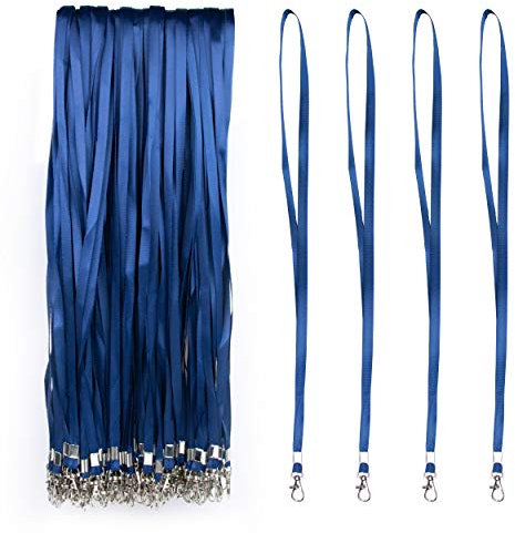 IBOO 100 laccetti Blu a col con clip metallico, cordino da collo per porta-badge, identificazione, chiavi, dipendenti, visitatori