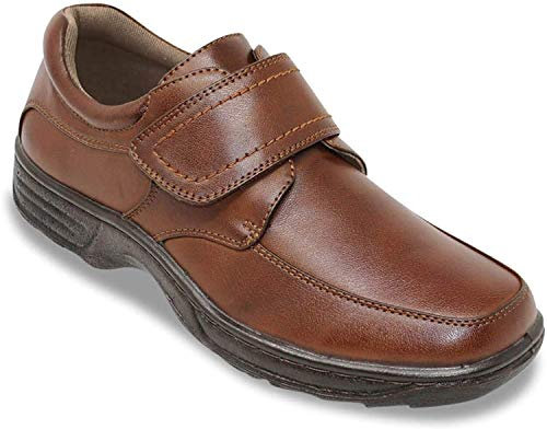 Cushion Walk Men's Touch Fasten Wide Fit Shoe with Gel Pad Brown 6 UK