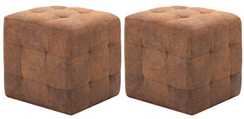 vidaXL 2X Pouf Sitzhocker Fußhocker Sitzpouf Puff Sitzpuff Fußbank Hocker Sitzwürfel Fußschemel Ottomane Polsterhocker Braun 30x30x30cm Wildleder-Optik