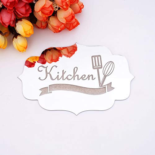 YongPan 2 Piezas de acrílico Espejo Placa de Cocina Pegatina, acrílico Espejo Placa de Puerta, acrílico Espejo señal, Plateado, 20x15cm