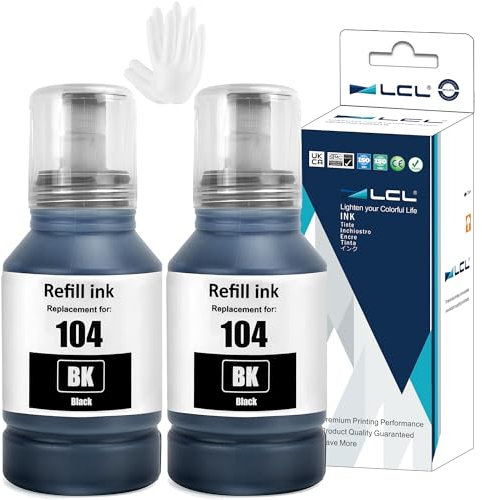 LCL 104 Haute capacité Encre Compatible pour Epson 104 Noir Bouteille d'encre Compatible pour Epson EcoTank ET-1810 ET-2710 ET‑2711 ET-2712 ET-2714 ET-2715 ET-2720 ET-2721 ET-2726 ET-2810 (2-Pack)