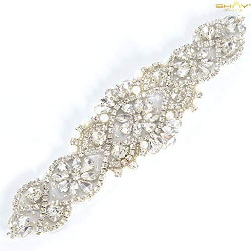 ShinyBeauty Elfenbeinfarbene Brautschärpe mit Strassapplikation für Hochzeitskleid RA181, Brautgürtel.