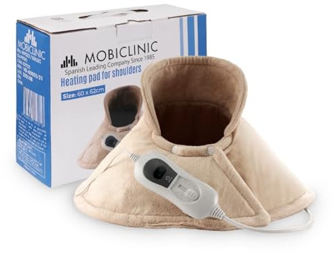 Mobiclinic®, Nackenheizkissen, Elektrisch, Sehr niedriger verbrauch, 3 temperaturstufen, Abschaltautomatik, Europäische marke, Überhitzungsschutz, Waschbar, Für nacken, Beige, 62x60 cm